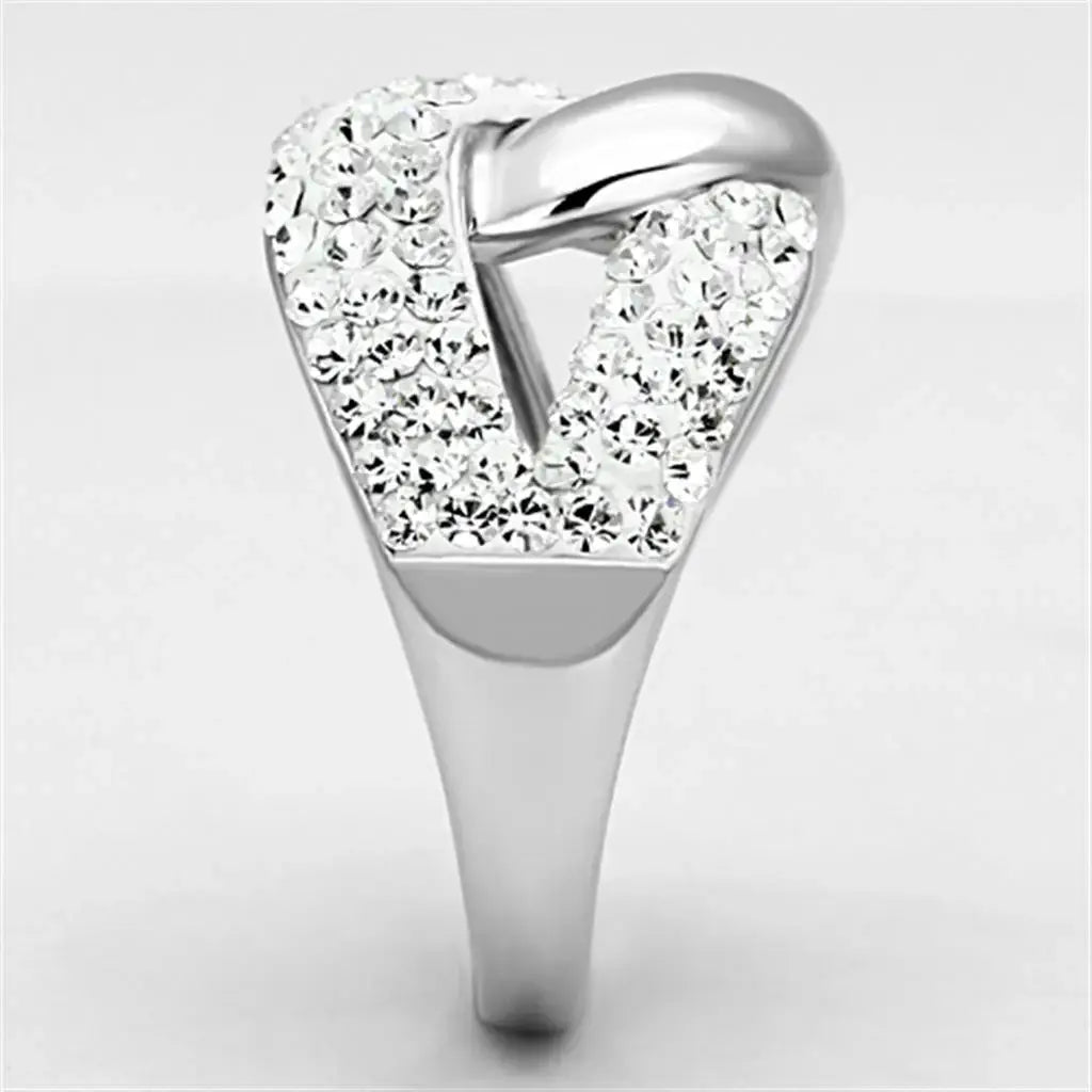 3W466 - Rhodium Brass Ring with Top Grade Crystal in Clear - Alamode - Flyclothing LLC