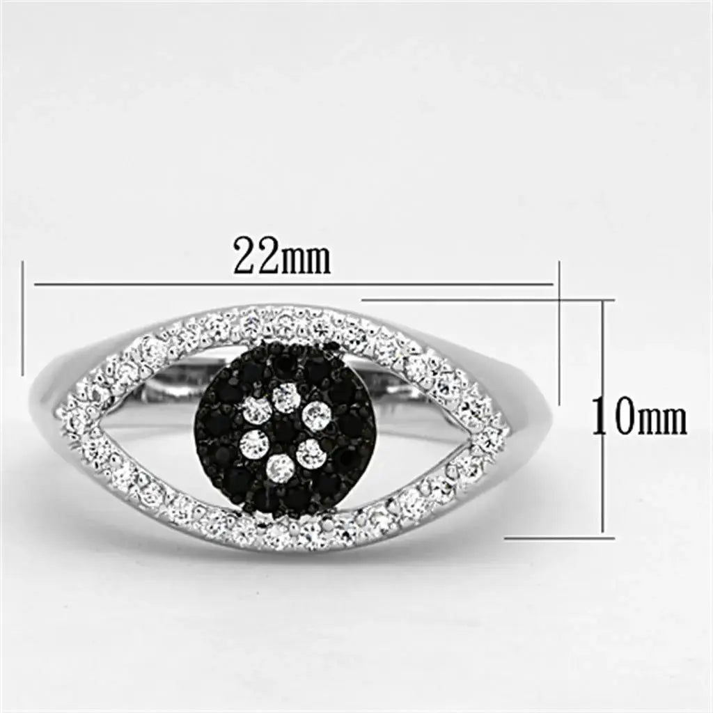 3W470 - Rhodium + Ruthenium Brass Ring with AAA Grade CZ in Black Diamond - Alamode - Flyclothing LLC