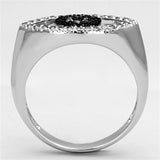3W470 - Rhodium + Ruthenium Brass Ring with AAA Grade CZ  in Black Diamond - Alamode
