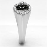 3W470 - Rhodium + Ruthenium Brass Ring with AAA Grade CZ  in Black Diamond - Alamode
