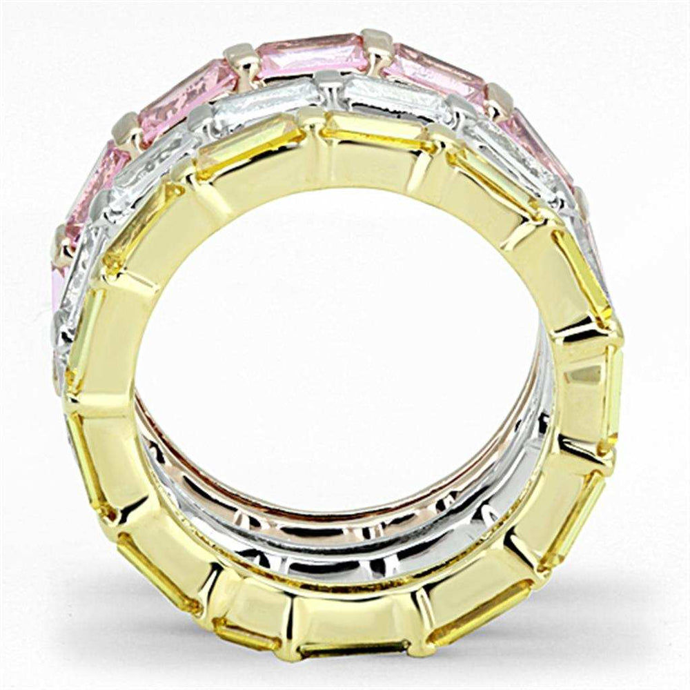 3W473 - Tricolor Brass Ring with AAA Grade CZ in Multi Color - Alamode - Flyclothing LLC