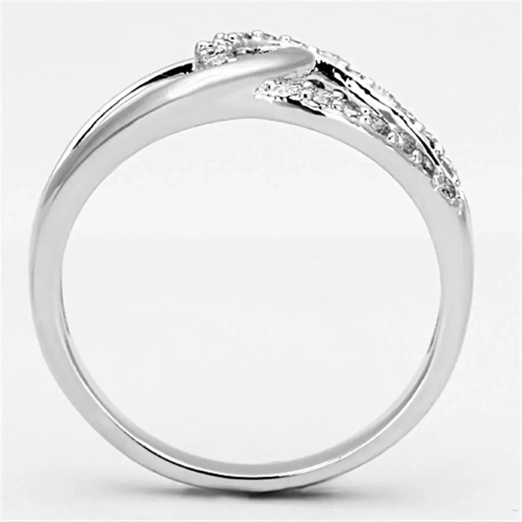 3W474 - Rhodium Brass Ring with AAA Grade CZ in Clear - Alamode - Flyclothing LLC