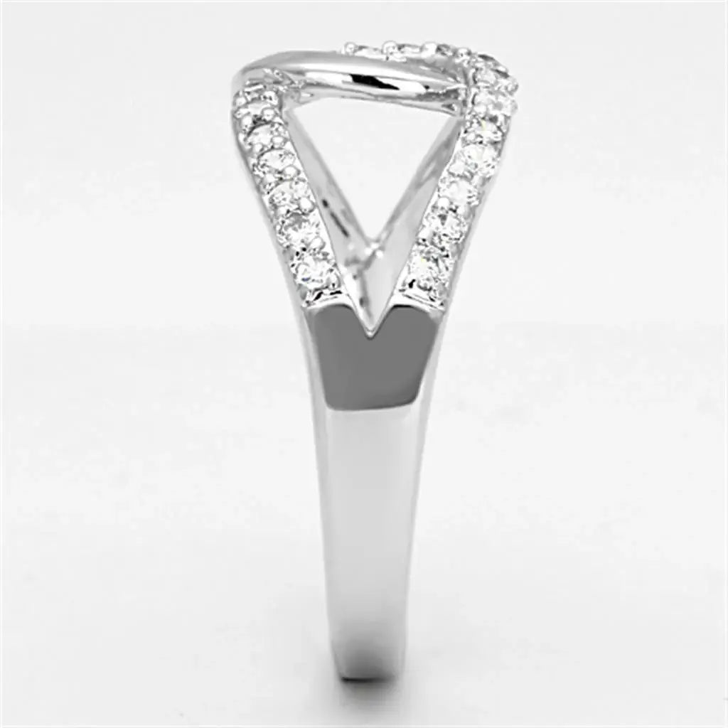 3W474 - Rhodium Brass Ring with AAA Grade CZ in Clear - Alamode - Flyclothing LLC