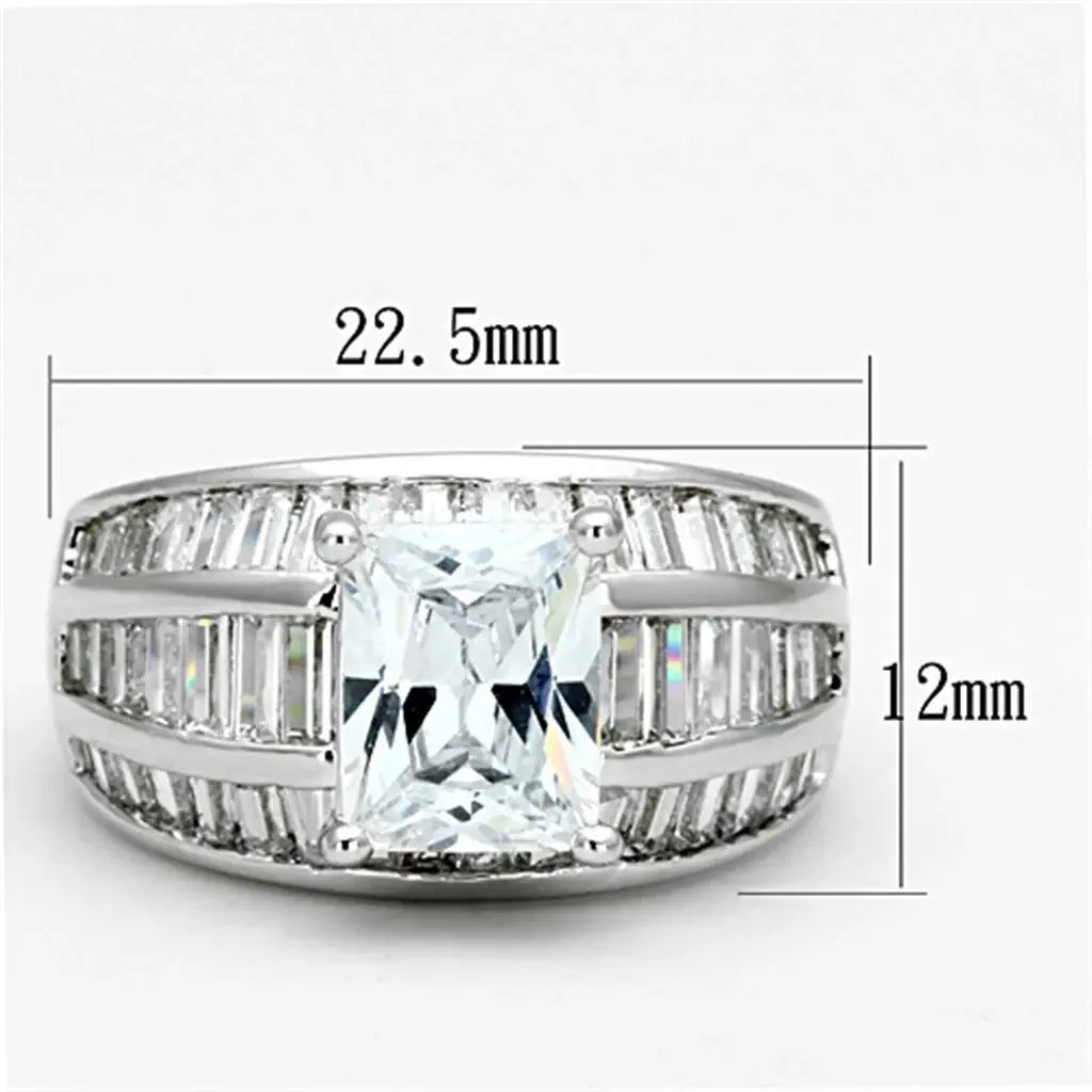3W475 - Rhodium Brass Ring with AAA Grade CZ in Clear - Alamode - Flyclothing LLC