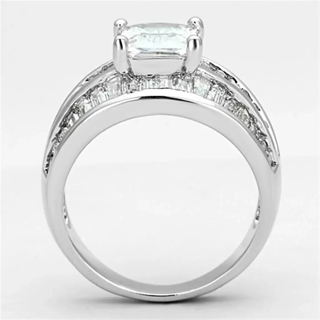 3W475 - Rhodium Brass Ring with AAA Grade CZ in Clear - Alamode - Flyclothing LLC