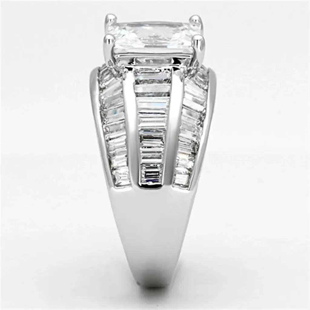 3W475 - Rhodium Brass Ring with AAA Grade CZ in Clear - Alamode - Flyclothing LLC