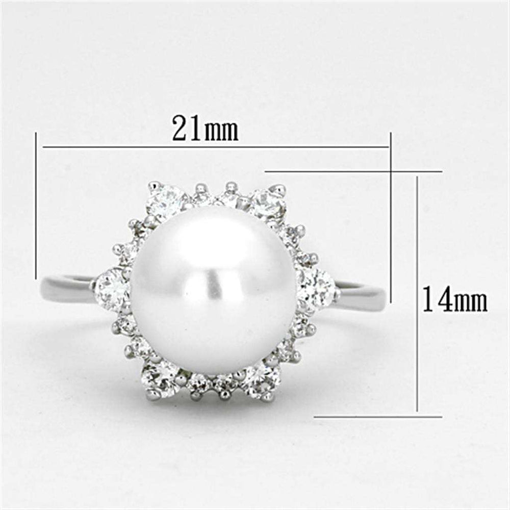 3W477 - Rhodium Brass Ring with Synthetic Pearl in White - Alamode - Flyclothing LLC