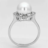 3W477 - Rhodium Brass Ring with Synthetic Pearl in White - Alamode - Flyclothing LLC