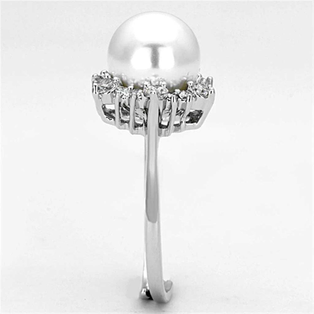 3W477 - Rhodium Brass Ring with Synthetic Pearl in White - Alamode - Flyclothing LLC
