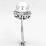 3W477 - Rhodium Brass Ring with Synthetic Pearl in White