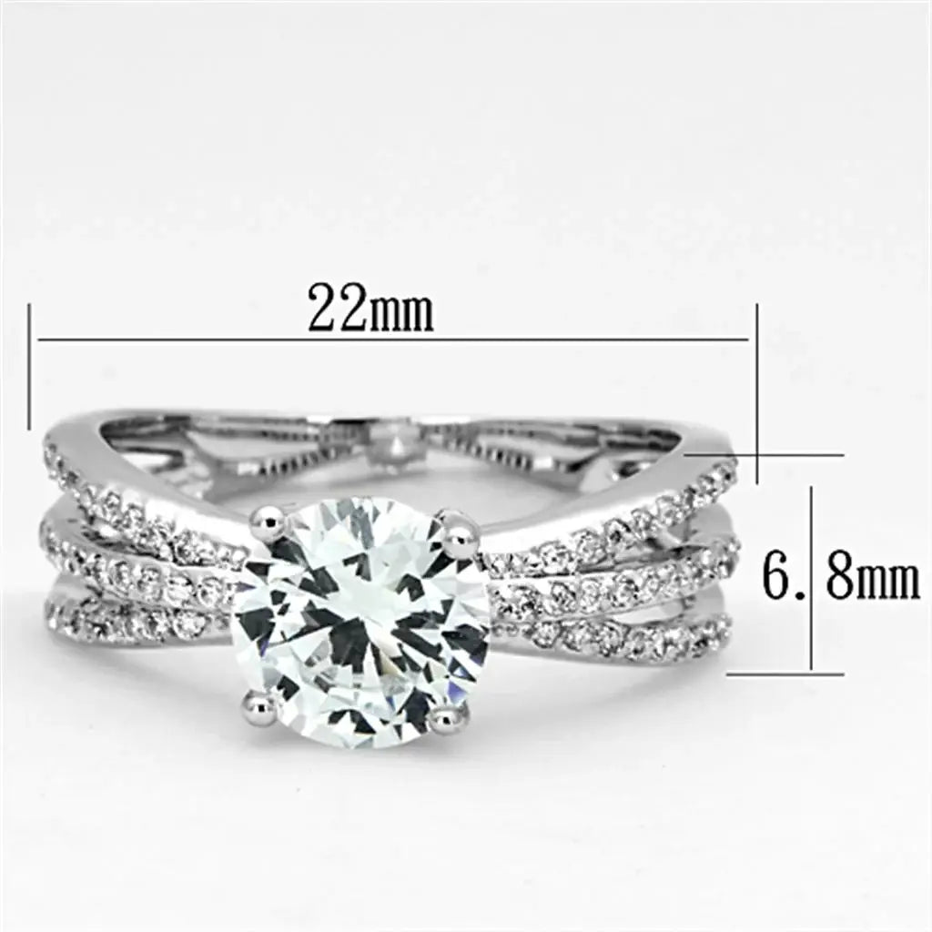 3W478 - Rhodium Brass Ring with AAA Grade CZ in Clear - Alamode - Flyclothing LLC