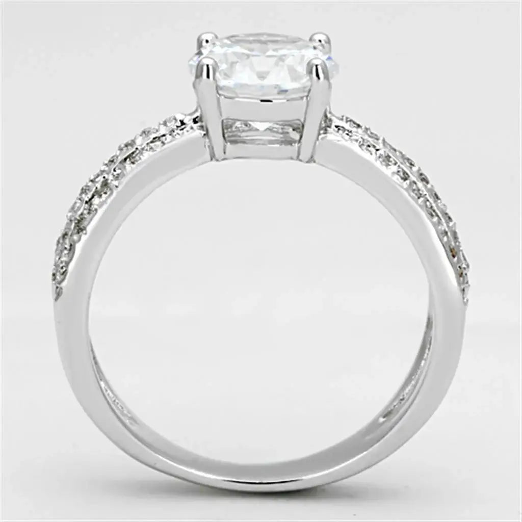 3W478 - Rhodium Brass Ring with AAA Grade CZ in Clear - Alamode - Flyclothing LLC