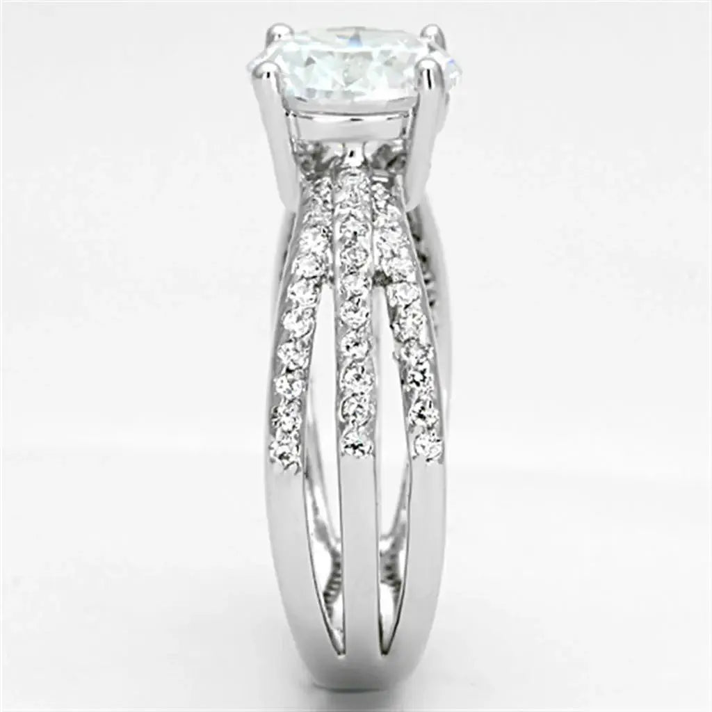 3W478 - Rhodium Brass Ring with AAA Grade CZ in Clear - Alamode - Flyclothing LLC