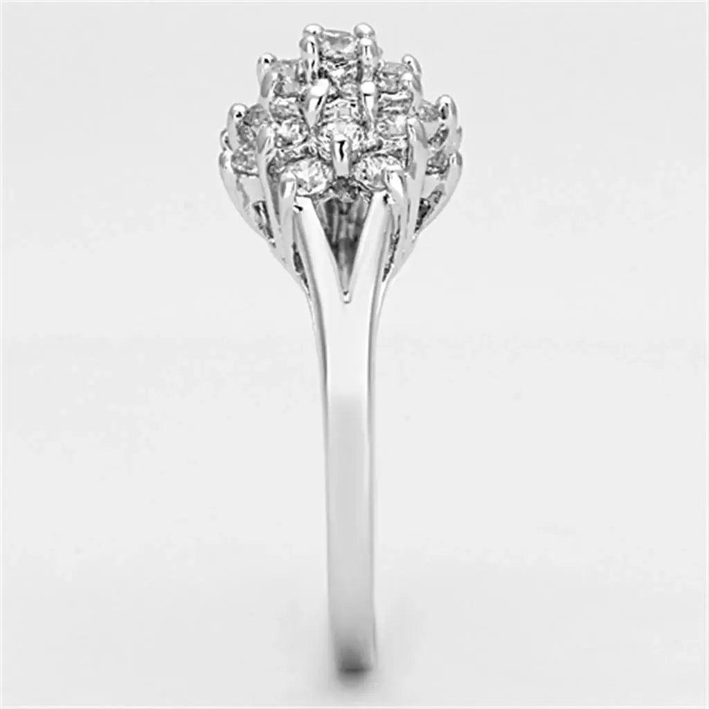 3W479 - Rhodium Brass Ring with AAA Grade CZ in Clear - Alamode - Flyclothing LLC