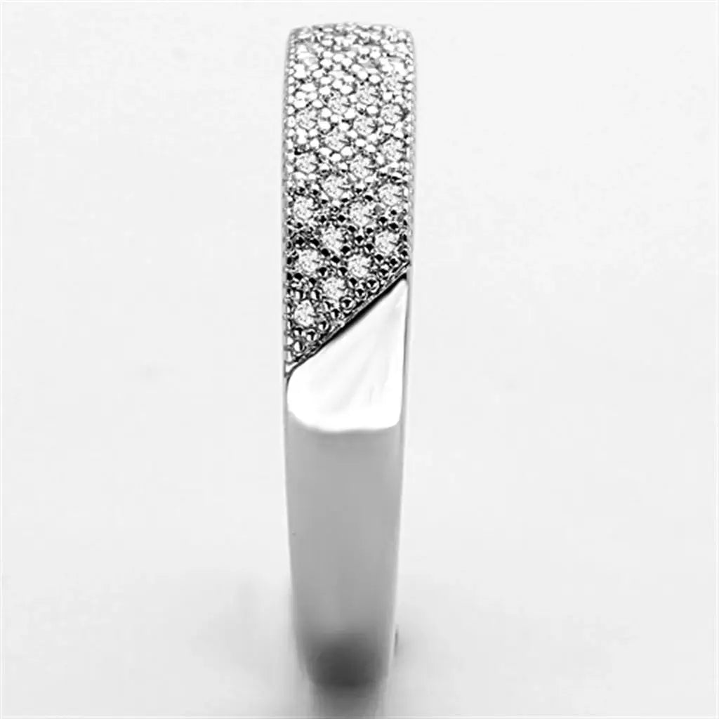3W482 - Rhodium Brass Ring with AAA Grade CZ in Clear - Alamode - Flyclothing LLC