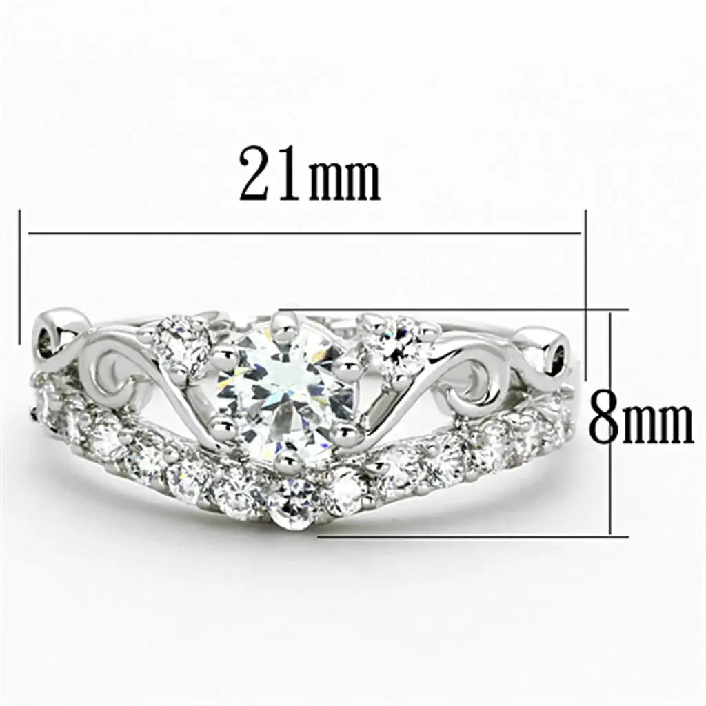 3W483 - Rhodium Brass Ring with Top Grade Crystal in Clear - Alamode - Flyclothing LLC