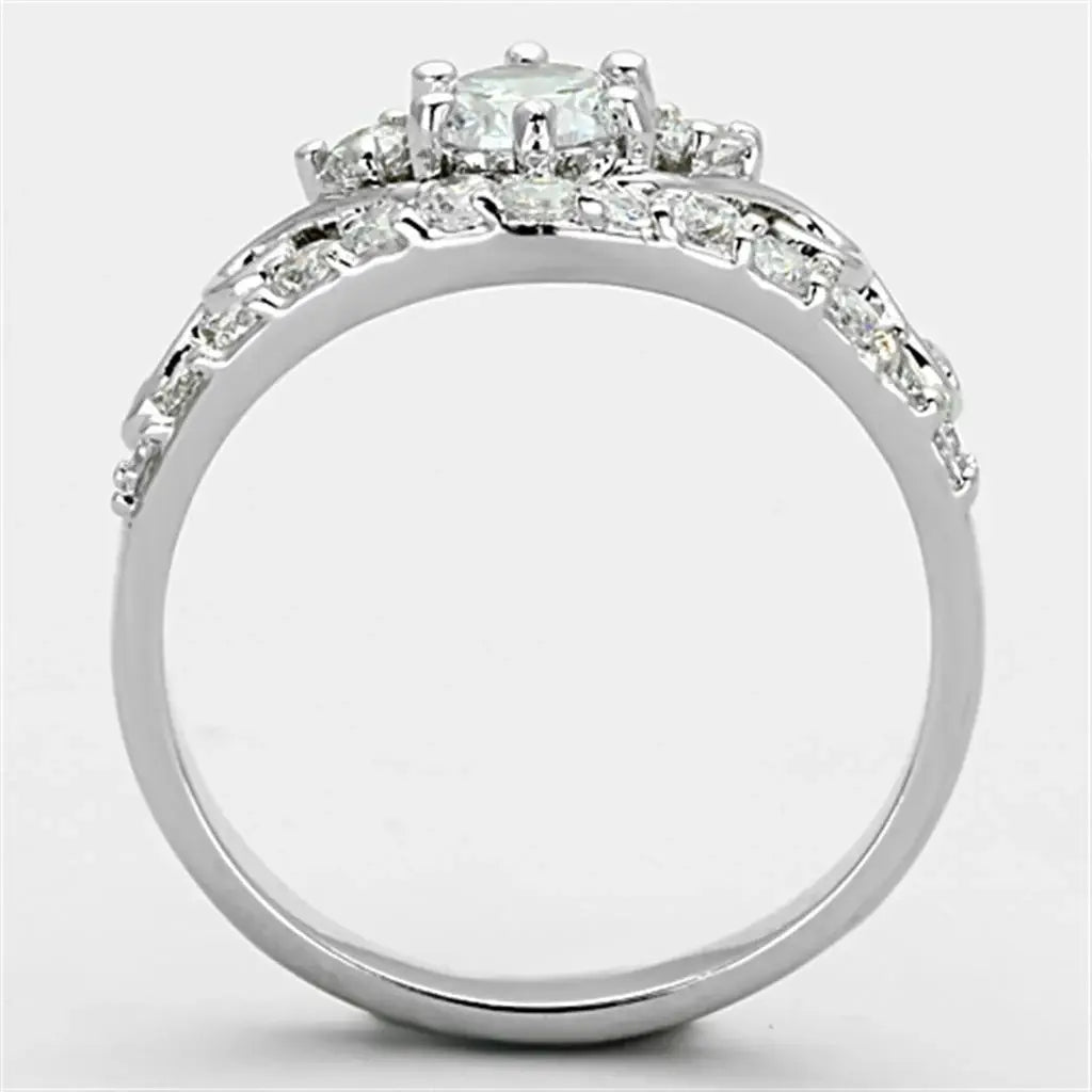 3W483 - Rhodium Brass Ring with Top Grade Crystal in Clear - Alamode - Flyclothing LLC