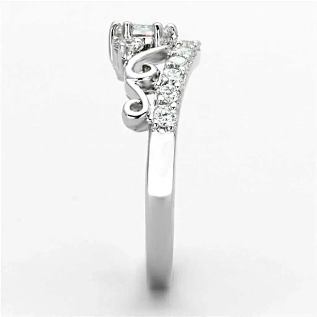 3W483 - Rhodium Brass Ring with Top Grade Crystal in Clear - Alamode - Flyclothing LLC