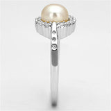 3W487 - Rhodium Brass Ring with Synthetic Pearl in White - Alamode