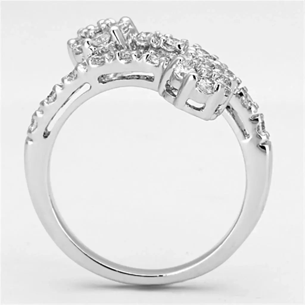 3W490 - Rhodium Brass Ring with AAA Grade CZ in Clear - Alamode - Flyclothing LLC