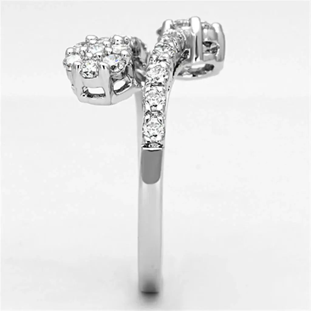 3W490 - Rhodium Brass Ring with AAA Grade CZ in Clear - Alamode - Flyclothing LLC