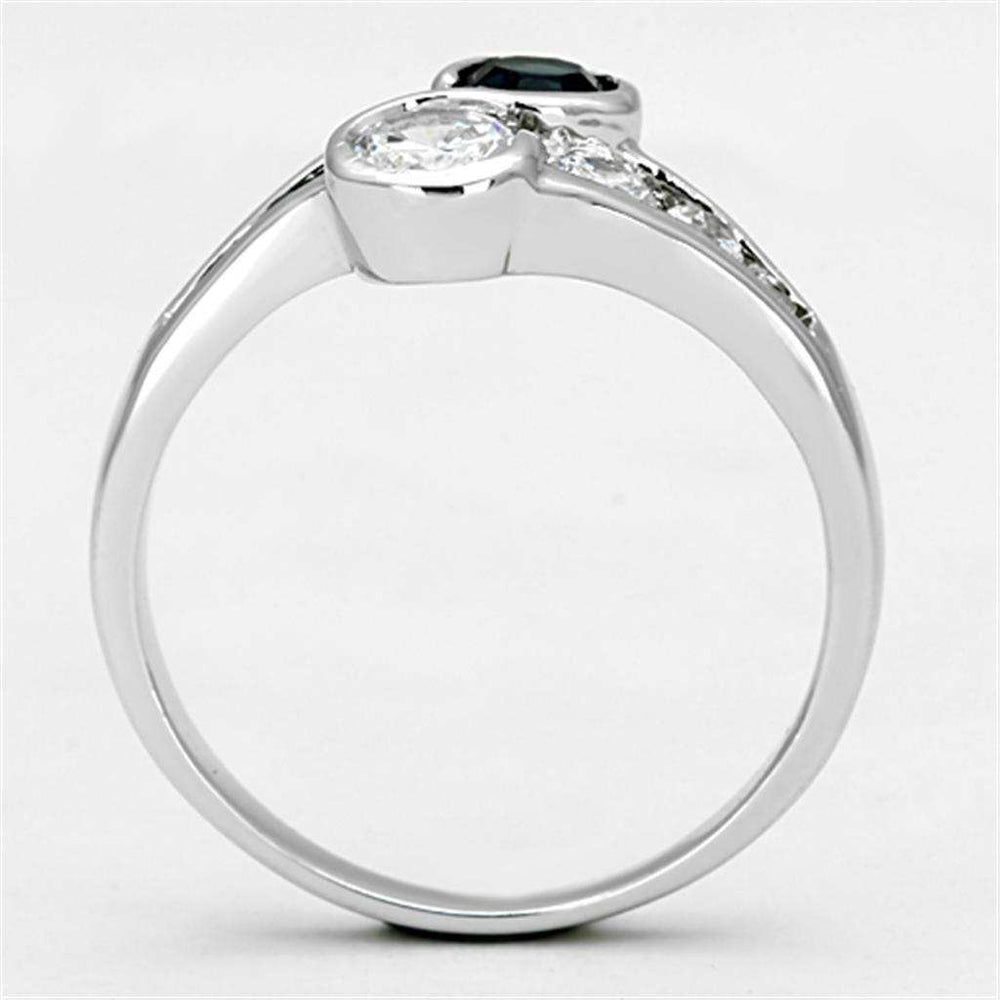 3W494 - Rhodium Brass Ring with Synthetic Synthetic Glass in Sapphire - Alamode - Flyclothing LLC