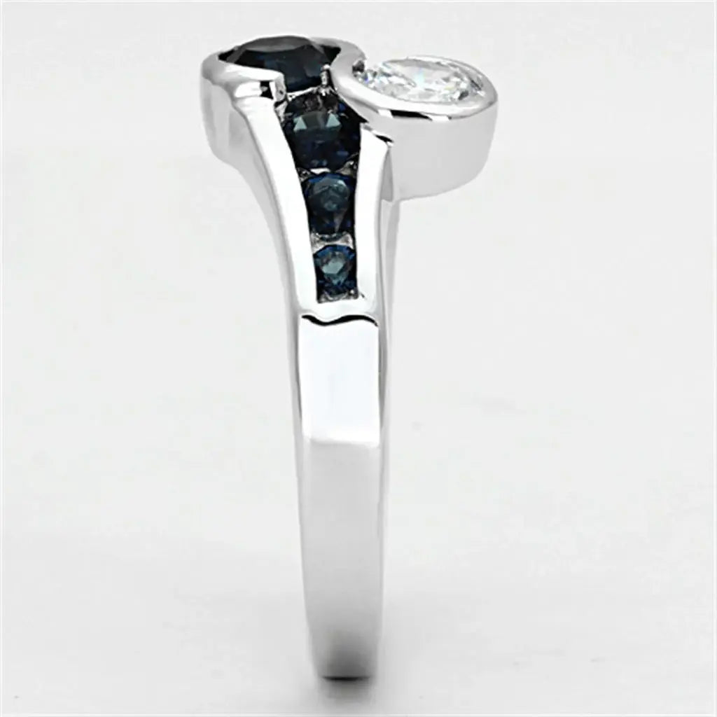 3W494 - Rhodium Brass Ring with Synthetic Synthetic Glass in Sapphire - Alamode - Flyclothing LLC