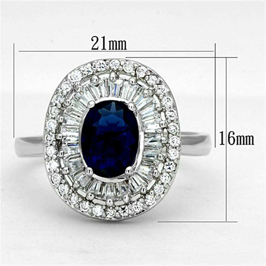 3W495 - Rhodium Brass Ring with Synthetic Synthetic Glass in Sapphire - Alamode - Flyclothing LLC