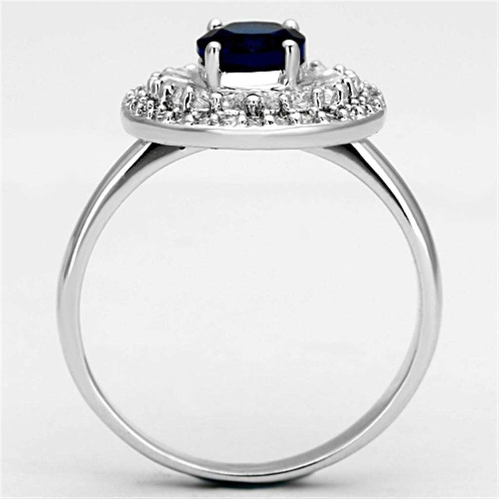 3W495 - Rhodium Brass Ring with Synthetic Synthetic Glass in Sapphire - Alamode - Flyclothing LLC
