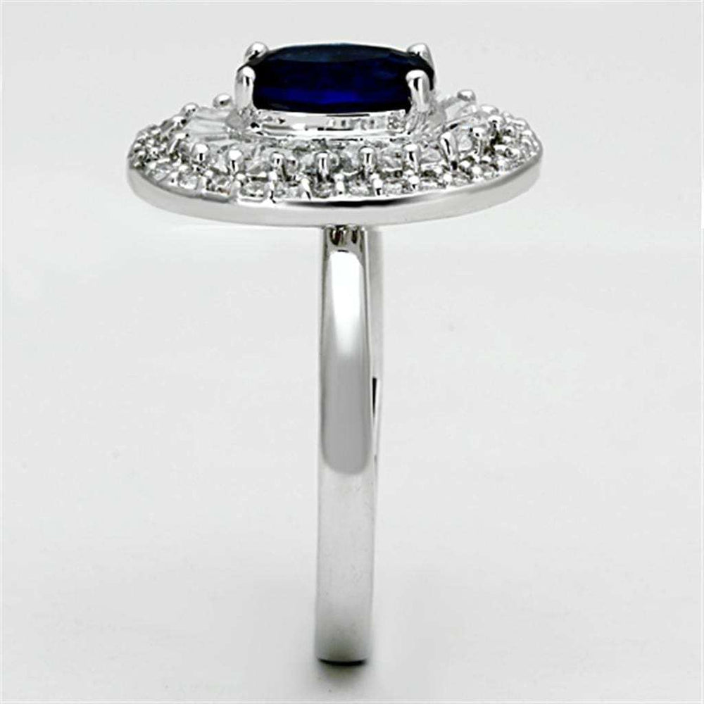 3W495 - Rhodium Brass Ring with Synthetic Synthetic Glass in Sapphire - Alamode - Flyclothing LLC