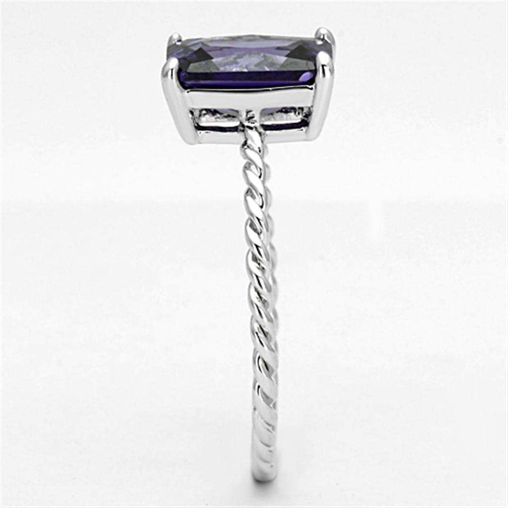 3W498 - Rhodium Brass Ring with AAA Grade CZ in Amethyst - Alamode - Flyclothing LLC