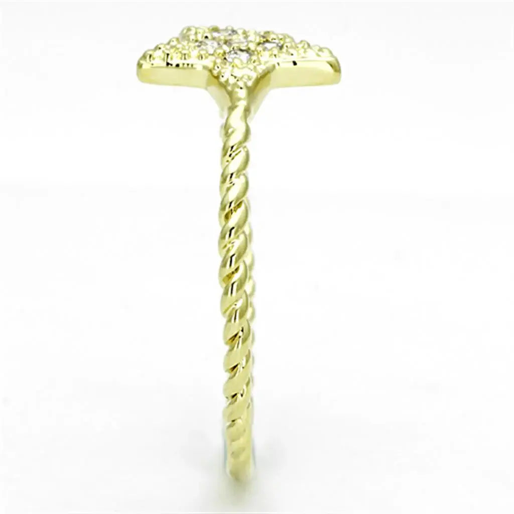 3W500 - Gold Brass Ring with AAA Grade CZ in Clear - Alamode - Flyclothing LLC