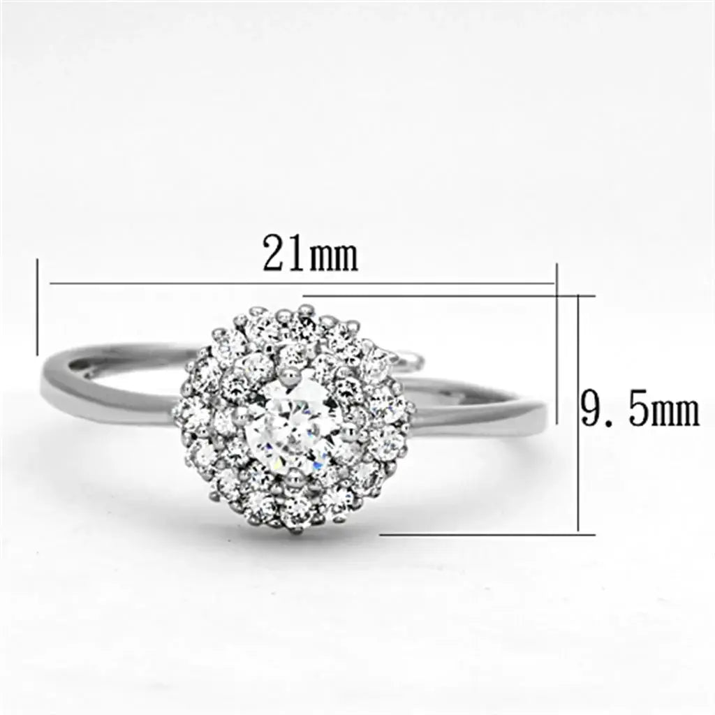 3W501 - Rhodium Brass Ring with AAA Grade CZ in Clear - Alamode - Flyclothing LLC