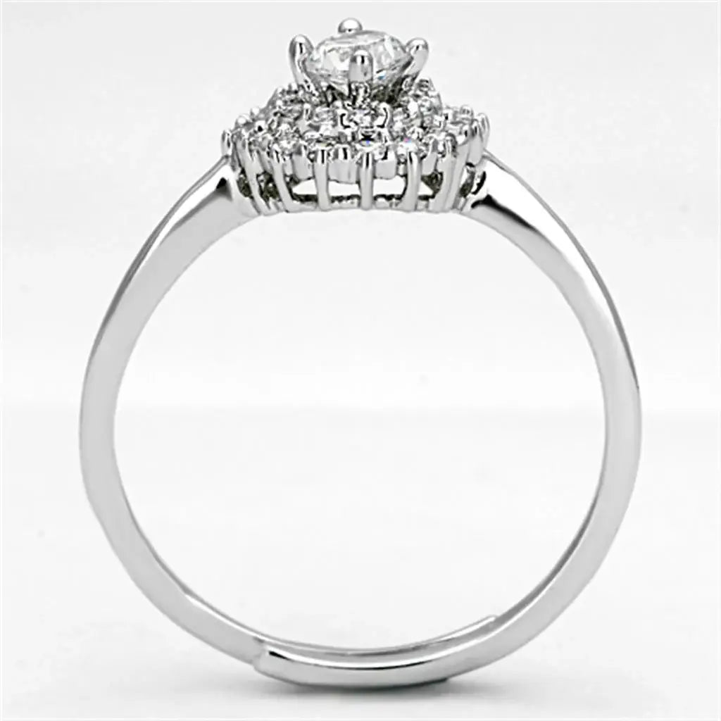 3W501 - Rhodium Brass Ring with AAA Grade CZ in Clear - Alamode - Flyclothing LLC