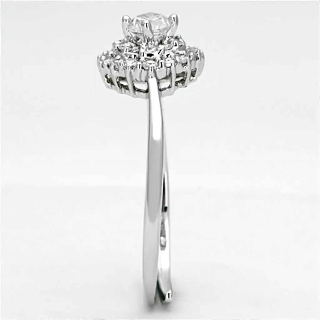 3W501 - Rhodium Brass Ring with AAA Grade CZ in Clear - Alamode - Flyclothing LLC