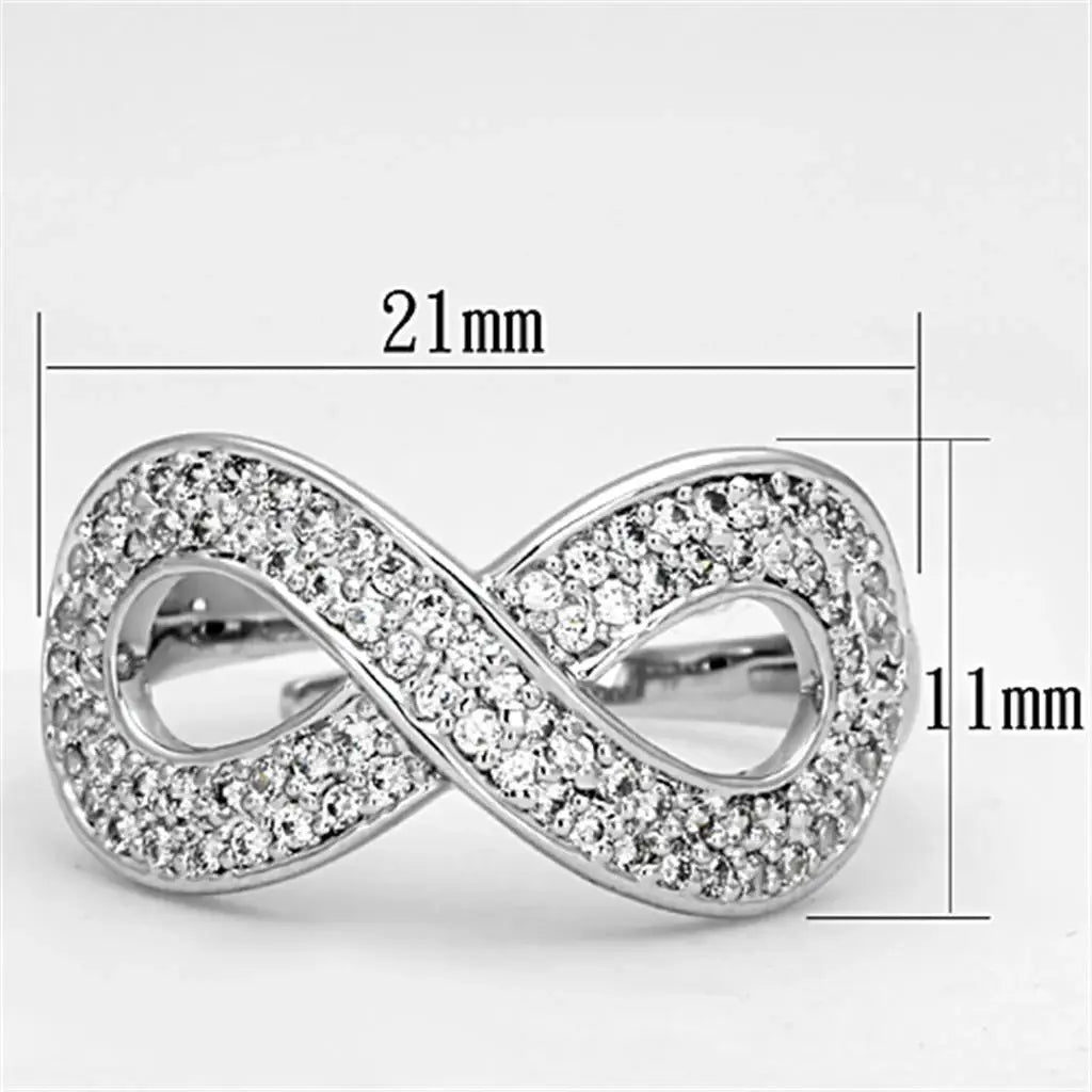 3W503 - Rhodium Brass Ring with AAA Grade CZ in Clear - Alamode - Flyclothing LLC