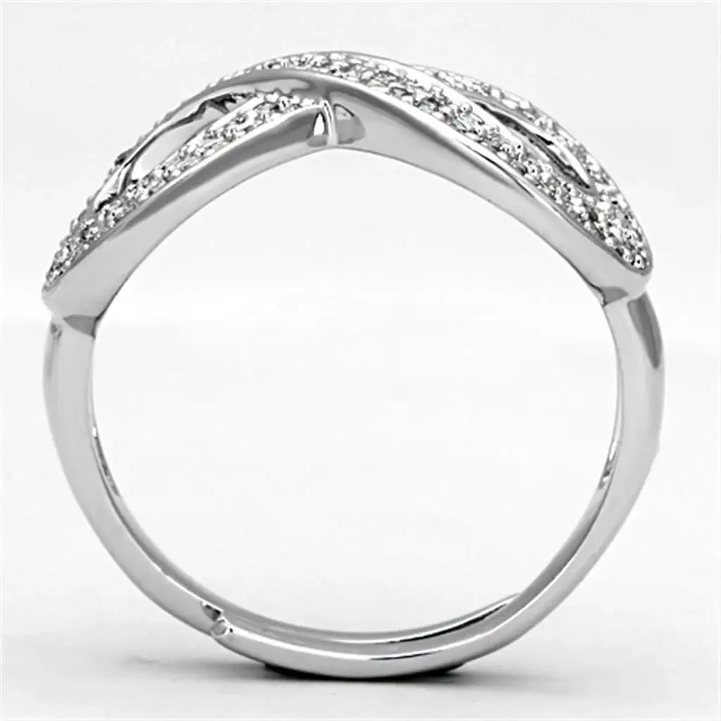 3W503 - Rhodium Brass Ring with AAA Grade CZ in Clear - Alamode - Flyclothing LLC