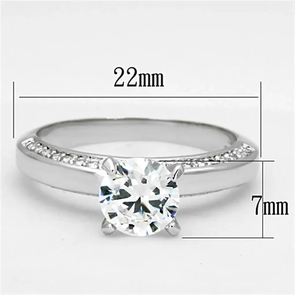 3W504 - Rhodium Brass Ring with AAA Grade CZ in Clear - Alamode - Flyclothing LLC