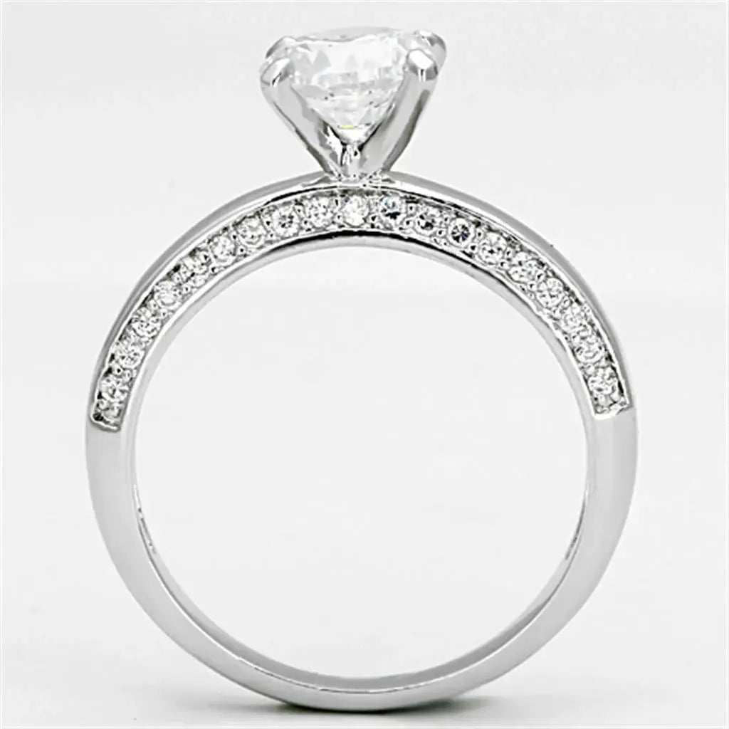 3W504 - Rhodium Brass Ring with AAA Grade CZ in Clear - Alamode - Flyclothing LLC