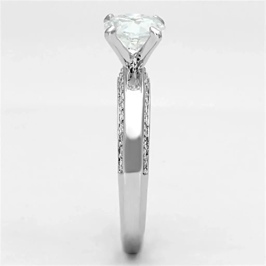 3W504 - Rhodium Brass Ring with AAA Grade CZ in Clear - Alamode - Flyclothing LLC