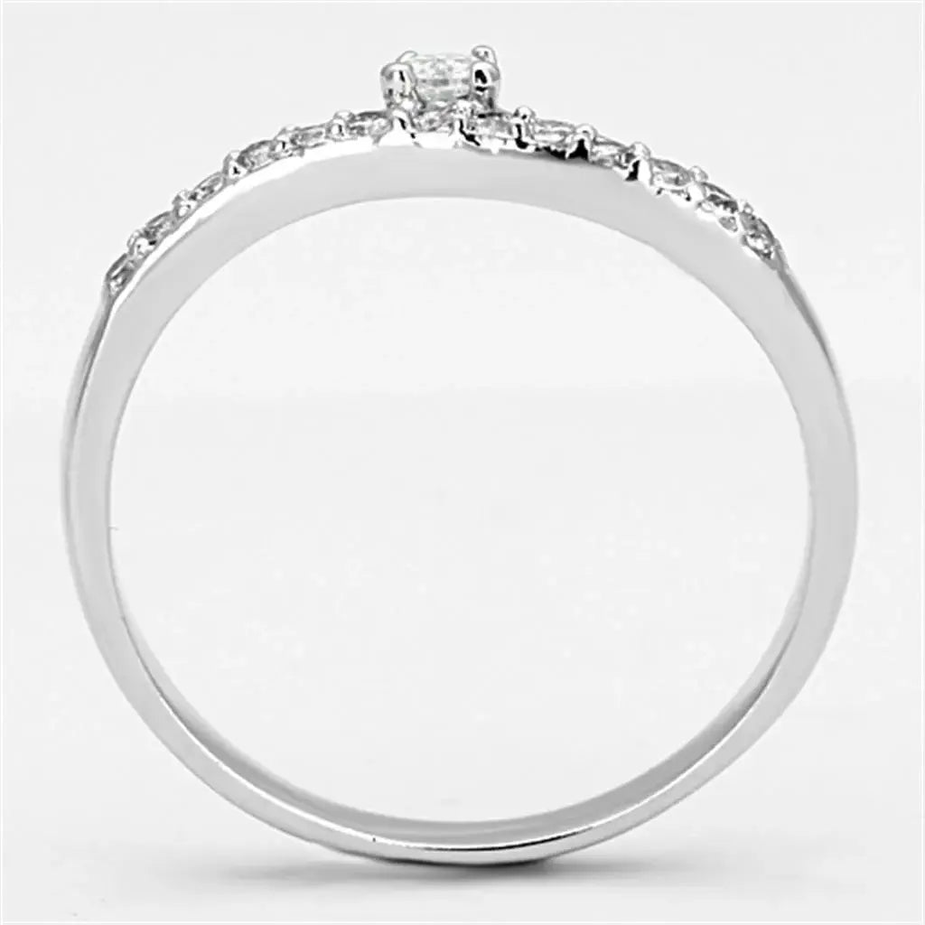 3W505 - Rhodium Brass Ring with AAA Grade CZ in Clear - Alamode - Flyclothing LLC