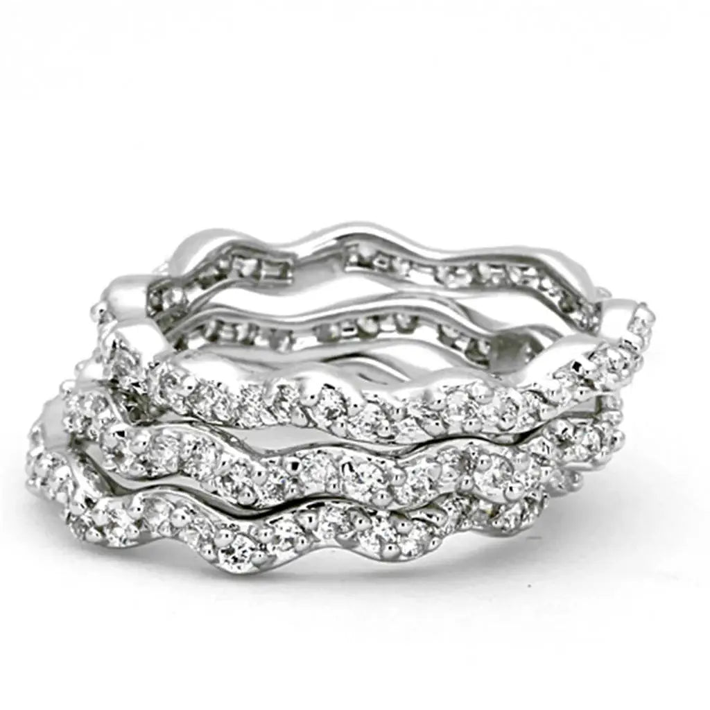 3W508 - Rhodium Brass Ring with AAA Grade CZ in Clear - Alamode - Flyclothing LLC