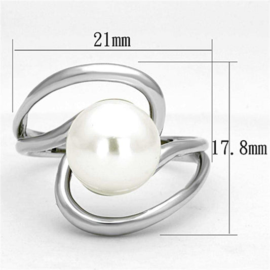 3W512 - Rhodium Brass Ring with Synthetic Pearl in White - Alamode - Flyclothing LLC