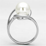 3W512 - Rhodium Brass Ring with Synthetic Pearl in White - Alamode