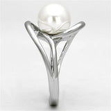 3W512 - Rhodium Brass Ring with Synthetic Pearl in White - Alamode