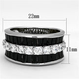 3W513 - Rhodium Brass Ring with AAA Grade CZ  in Black Diamond - Alamode