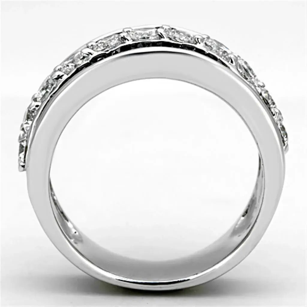 3W513 - Rhodium Brass Ring with AAA Grade CZ in Black Diamond - Alamode - Flyclothing LLC
