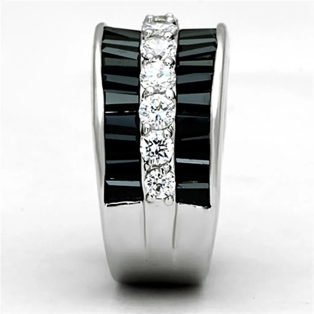 3W513 - Rhodium Brass Ring with AAA Grade CZ in Black Diamond - Alamode - Flyclothing LLC