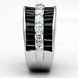 3W513 - Rhodium Brass Ring with AAA Grade CZ  in Black Diamond - Alamode