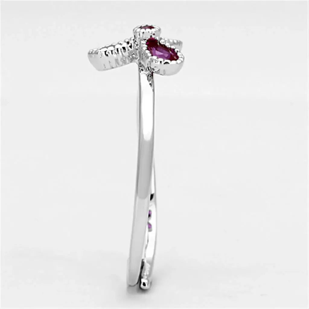 3W521 - Rhodium Brass Ring with Synthetic Corundum in Ruby - Alamode - Flyclothing LLC